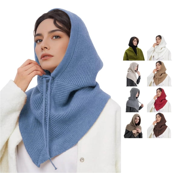 Daznico Scarf for Women, Unisex Knit Scarf Hat 2 In 1 Convertible Winter Neck Warmer with Drawstring for Cold Weather