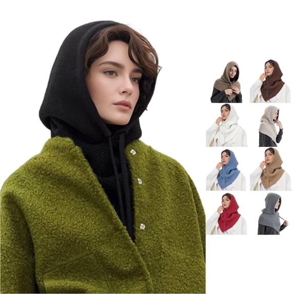Daznico Scarf for Women, Unisex Knit Scarf Hat 2 In 1 Convertible Winter Neck Warmer with Drawstring for Cold Weather