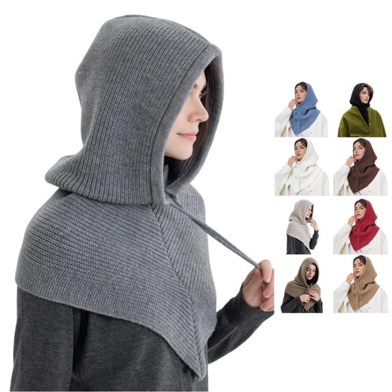 Daznico Scarf for Women, Unisex Knit Scarf Hat 2 In 1 Convertible Winter Neck Warmer with Drawstring for Cold Weather