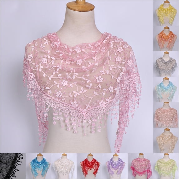 Daznico Scarf for Women, Women Lace Sheer Floral Scarf Shawl Wrap Tassel Scarf