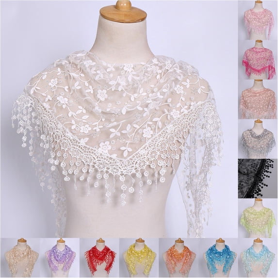 Daznico Scarf for Women, Women Lace Sheer Floral Scarf Shawl Wrap Tassel Scarf