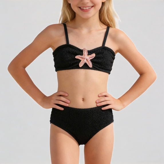 Daznico Sequin Accent Smocked Spaghetti Strap Two-Piece Bikini Swimwear Bathing Suit (Girls'),7-8 Years