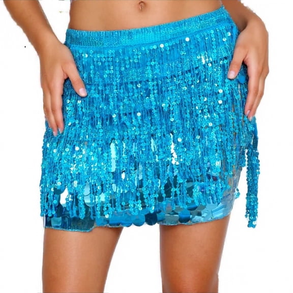 Daznico Sequined Dress Sparkling Tassel Dress Sequined Belly Dance Towel Skirt,Mardi Gras Clothing,Mardi Gras Skirt,One Size