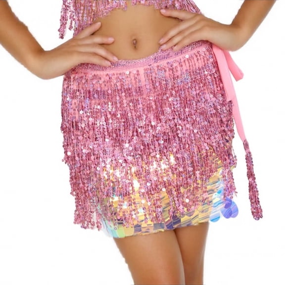Daznico Sequined Dress Sparkling Tassel Dress Sequined Belly Dance Towel Skirt,Mardi Gras Clothing,Mardi Gras Skirt,One Size