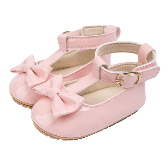 Daznico Shiny Leather First Walking Shoes for Girls with Soft Sole and Bowknot Design,12-18 Months