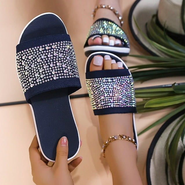 Daznico Slippers for Women Shoes Platform Sandals Rhinestone Solid ...