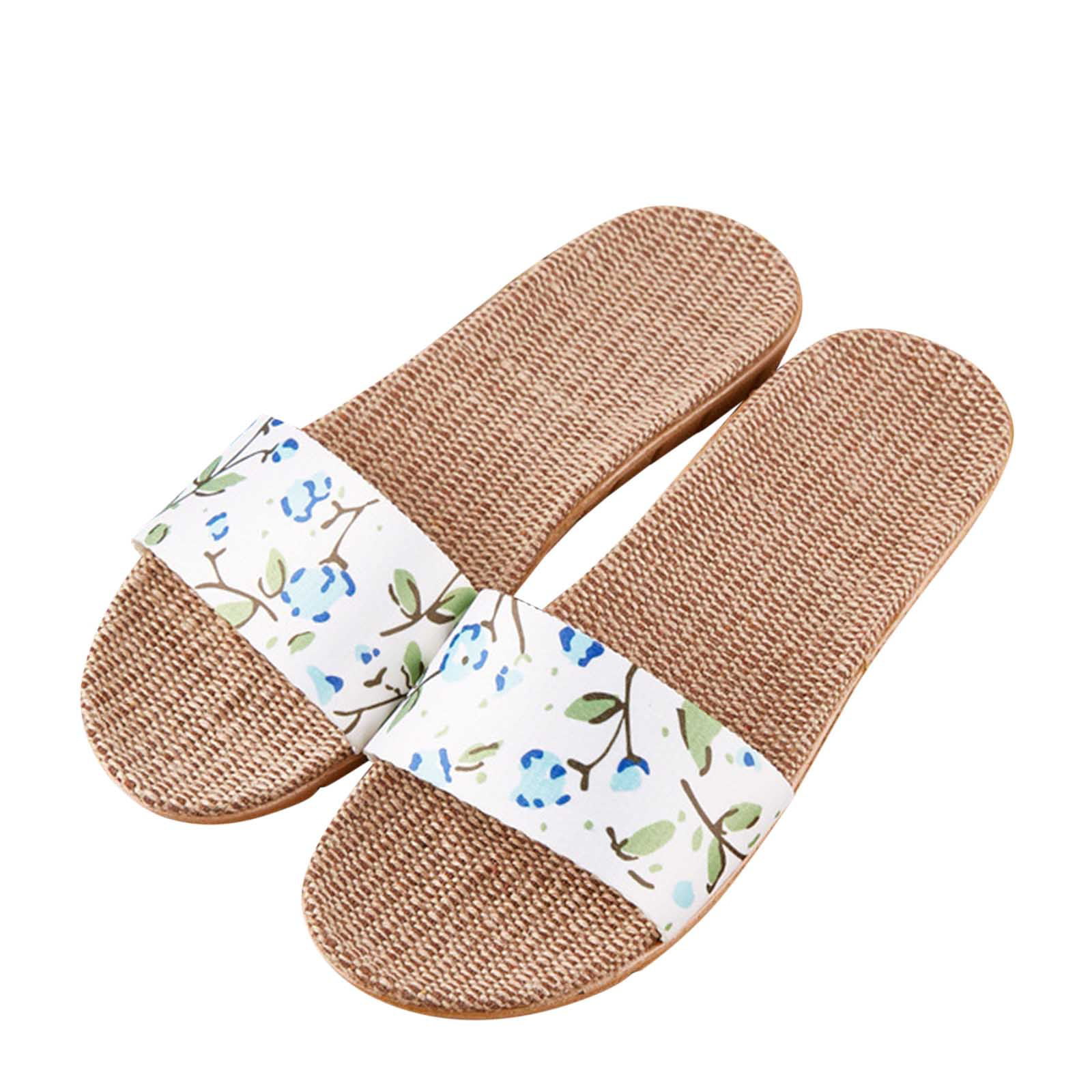 Daznico Slippers for Women Slippers For Women Female Flower Decoration  Upper Slippers Bohemia Linen Slippers Flip Flops Beach Shoes Flax Sandals  Blue 6 