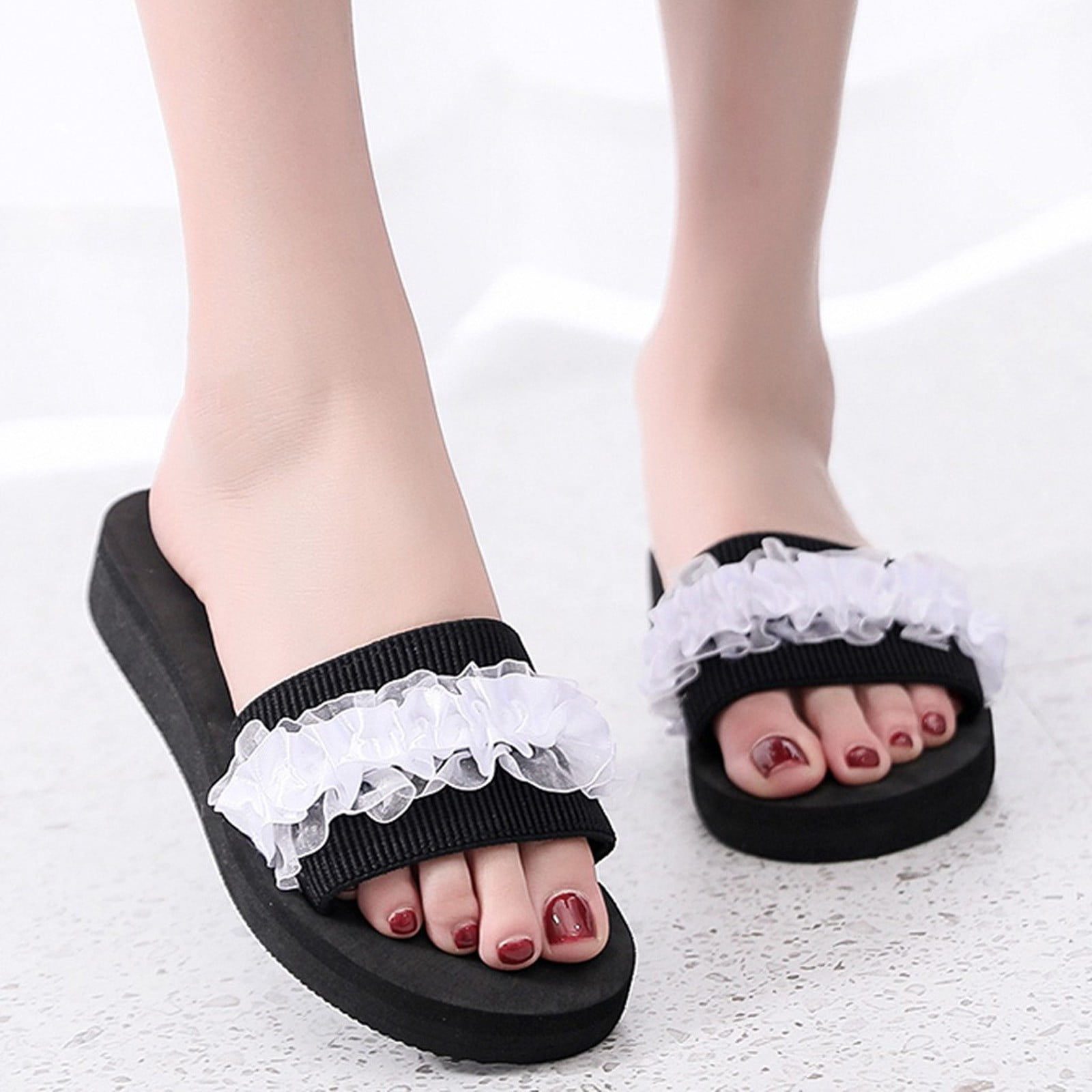 Ladies Slide Slippers Summer Flat Sandals Bedroom Indoor Flip