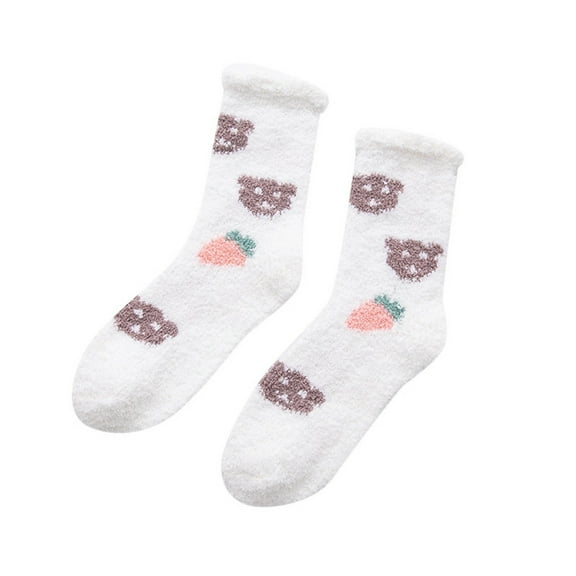 Daznico Socks for Women - Thick Coral Velvet Socks Cute Bear Small Fresh Home Floor Socks for Women