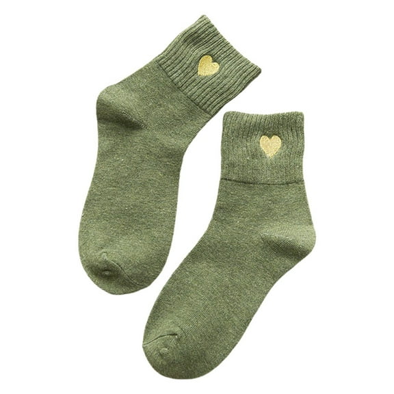 Daznico Socks for Women - Women Solid Gold Love Short Socks Embroidered Cotton Socks Mid Calf Socks