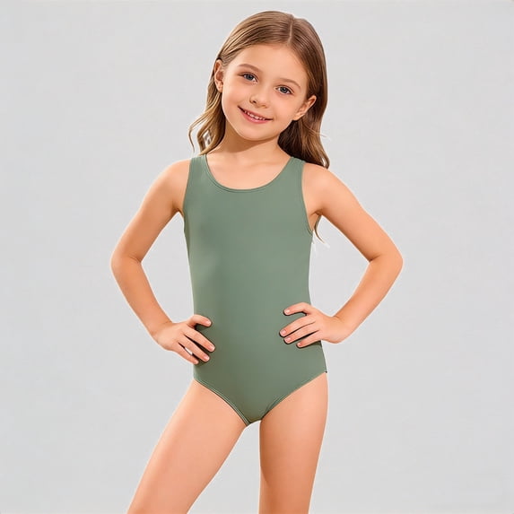 Daznico Solid Color Girls One Piece Swimsuit, UPF 50 Sun Protective Comfortable Bathing Suit for Kids,13-14 Years