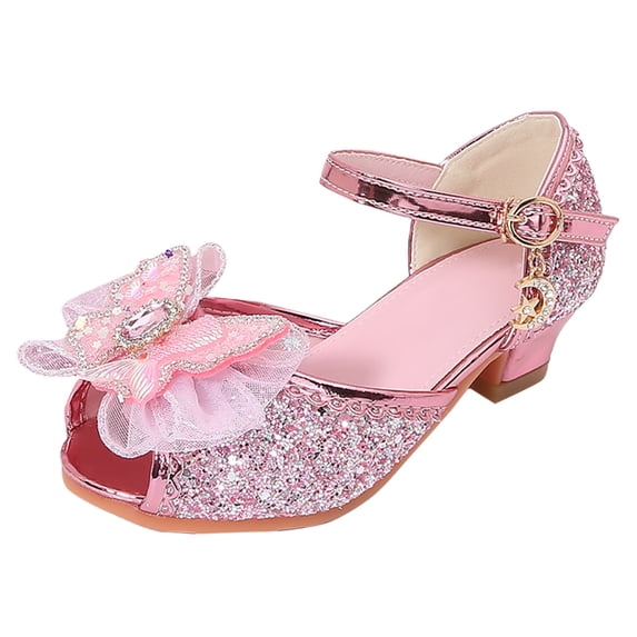 Daznico Sparkly Girls Heeled Sandals for with Elegant Bow and Secure Closed Toe Design,5.5-6 Years