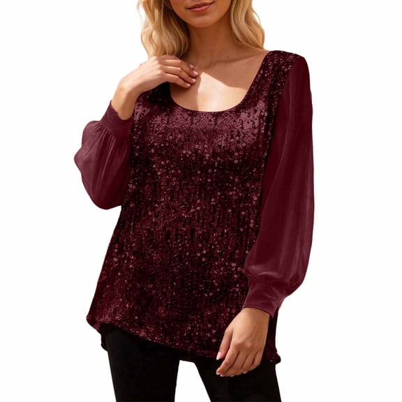 Daznico Square Neck Top Long Sleeve Blouse with Glitter Sequins Elegant Loose Fit Casual Shirt for Daily Wear And,Mardi Gras Clothing,Mardi Gras Shirts,M