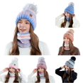 thumbnail image 1 of Daznico Striped Knitted Pom Pom Beanie and Neck Gaiter 2 Piece Set Soft Yarn Lined Thermal Winter Accessories Ear Protection for Ladies Outdoor Activities in Cold Weather, 1 of 5