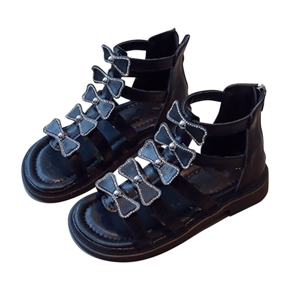 Daznico Summer Retro Open Toe Zipper Sandals for Girls Comfortable Casual Footwear,4-4.5 Years