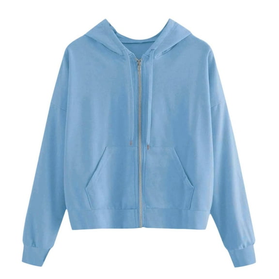 Daznico Sweatshirt for Women - Solid Tops Pocket Zipper Women Hooded Long Sweatshirt Casual Sleeve Shirt Women's Blouse, Hooded Sweatshirt Women,Color:Blue Size:XL
