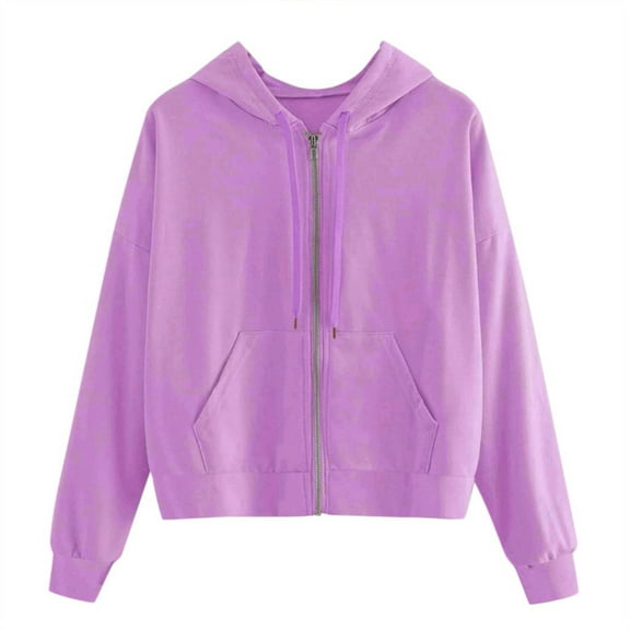 Daznico Sweatshirt for Women - Solid Tops Pocket Zipper Women Hooded Long Sweatshirt Casual Sleeve Shirt Women's Blouse, Hooded Sweatshirt Women,Color:Purple Size:M