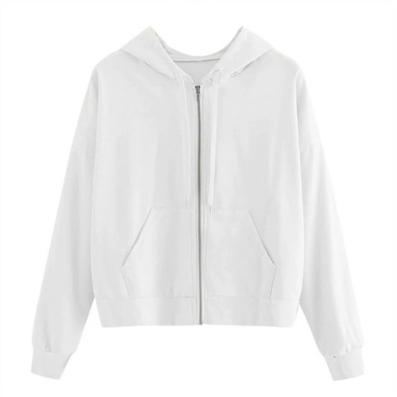 Daznico Sweatshirt for Women - Solid Tops Pocket Zipper Women Hooded Long Sweatshirt Casual Sleeve Shirt Women's Blouse, Hooded Sweatshirt Women,Color:White Size:L