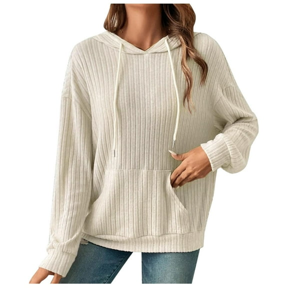 Daznico Sweatshirt for Women - Women Casual Long Sleeve Drop Shoulder Curved Hem Drawstring Hoodie Pullover Sweatshirts, Hooded Sweatshirt Women,Color:Beige Size:XXL