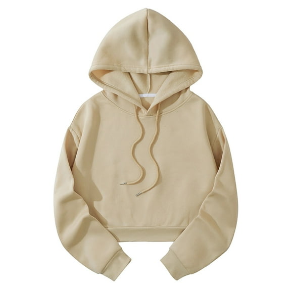 Daznico Sweatshirt for Women - Women Casual Solid Hooded Loose Sweatshirt Strap Split Long Sleeve Crop Top, Hooded Sweatshirt Women,Color:Beige Size:M