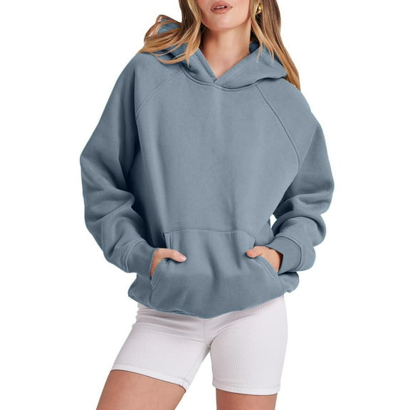 Daznico Sweatshirt for Women - Women Solid Basic Letter Loose Hoodie Sweatshirt Long Sleeve Pocket Drop Shoulder Pullovers Top, Hooded Sweatshirt Women,Color:Light Blue Size:XXL