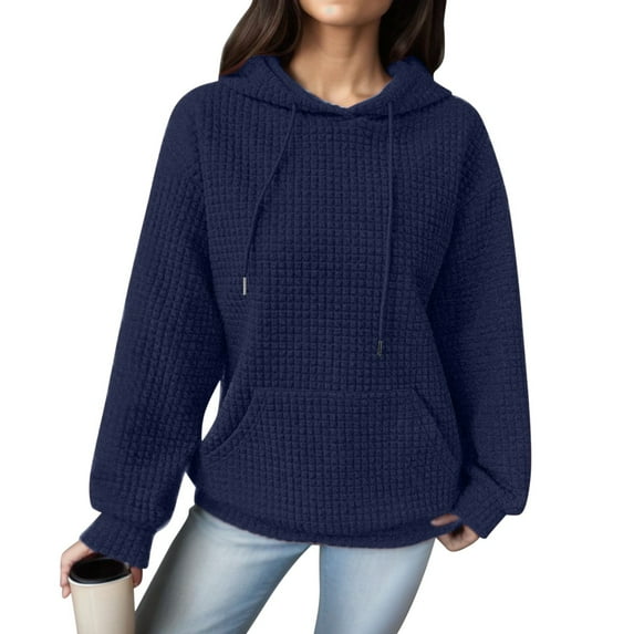 Daznico Sweatshirt for Women - Womens Hoodie with Loose Pullover Long Sleeve Spliced with String Pocket Hoodie Sweater, Hooded Sweatshirt Women,Color:Blue Size:M