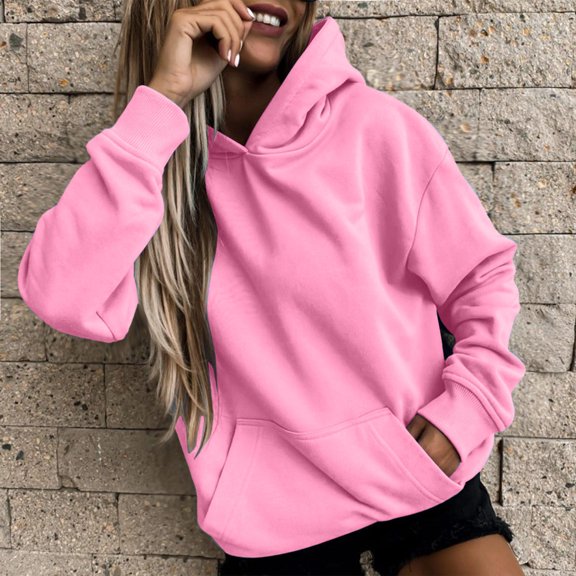 Daznico Sweatshirt for Women,Womens Slim Sweatshirts Pullover Hoodies Short Velvet Sweaters Long Sleeve with Pockets Winter Fall Outfits,Women's Hoodies & Sweatshirts(Color:Pink,Size:5XL)