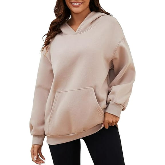 Daznico Sweatshirt for Women - Womens Sweatshirts Pullover Hoodies Short Velvet Sweaters Long Sleeve with Pockets Winter Fall Outfits Clothes, Hooded Sweatshirt Women,Color:Khaki Size:L