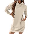 thumbnail image 1 of Daznico Sweatshirt for Women - Autumn and Winter Solid Color Hooded Long-sleeved Sweater Dress, Hooded Sweatshirt Women,Color:Beige Size:XL, 1 of 5
