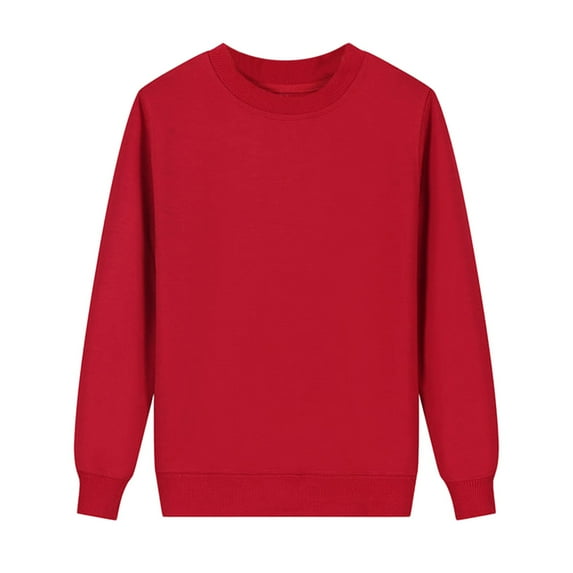 Daznico Sweatshirt for Women Ladies Autumn Winter O Neck Solid Color Pullover Sweatshirt Red L