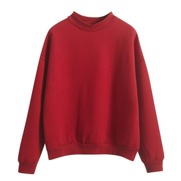 Daznico Sweatshirt for Women Women Long Sleeve Hoodies Solid Color Round Neck Fashion Pullover Red M