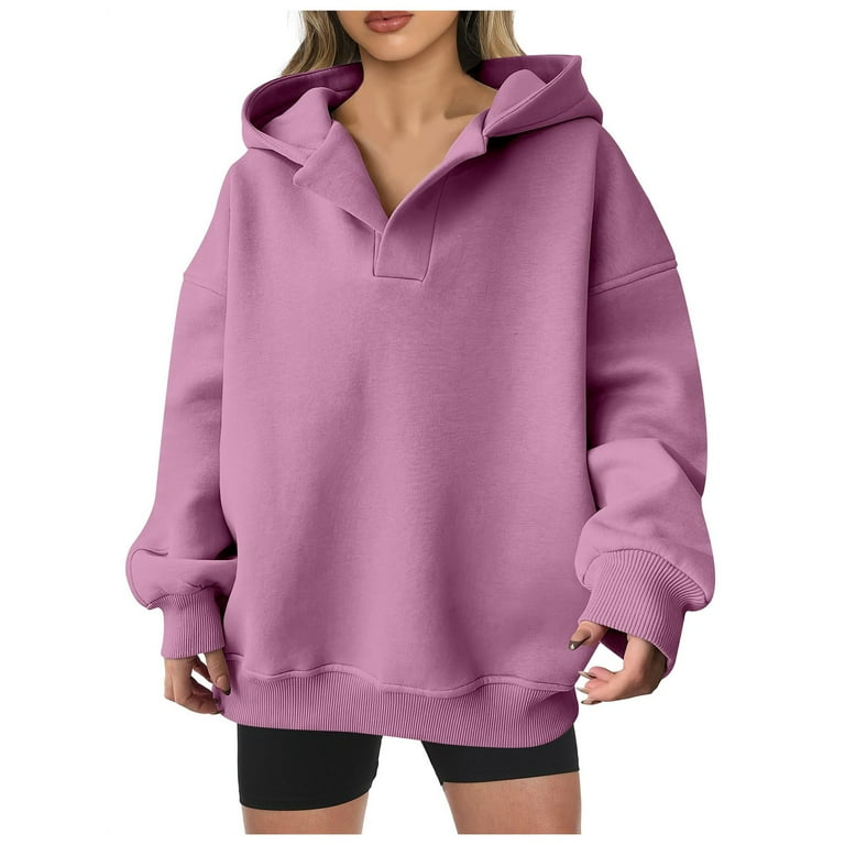Tomo☆ Hooded Cotton-blend JerseyDress Daznico Sweatshirt for Women - Women Solid V Neck Hooded Long