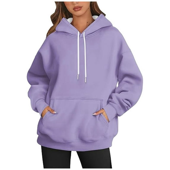 Daznico Sweatshirt for Women - Women's Casual Solid Color Hooded Long Sleeved Hoodie Top, Hooded Sweatshirt Women,Color:Purple Size:XL