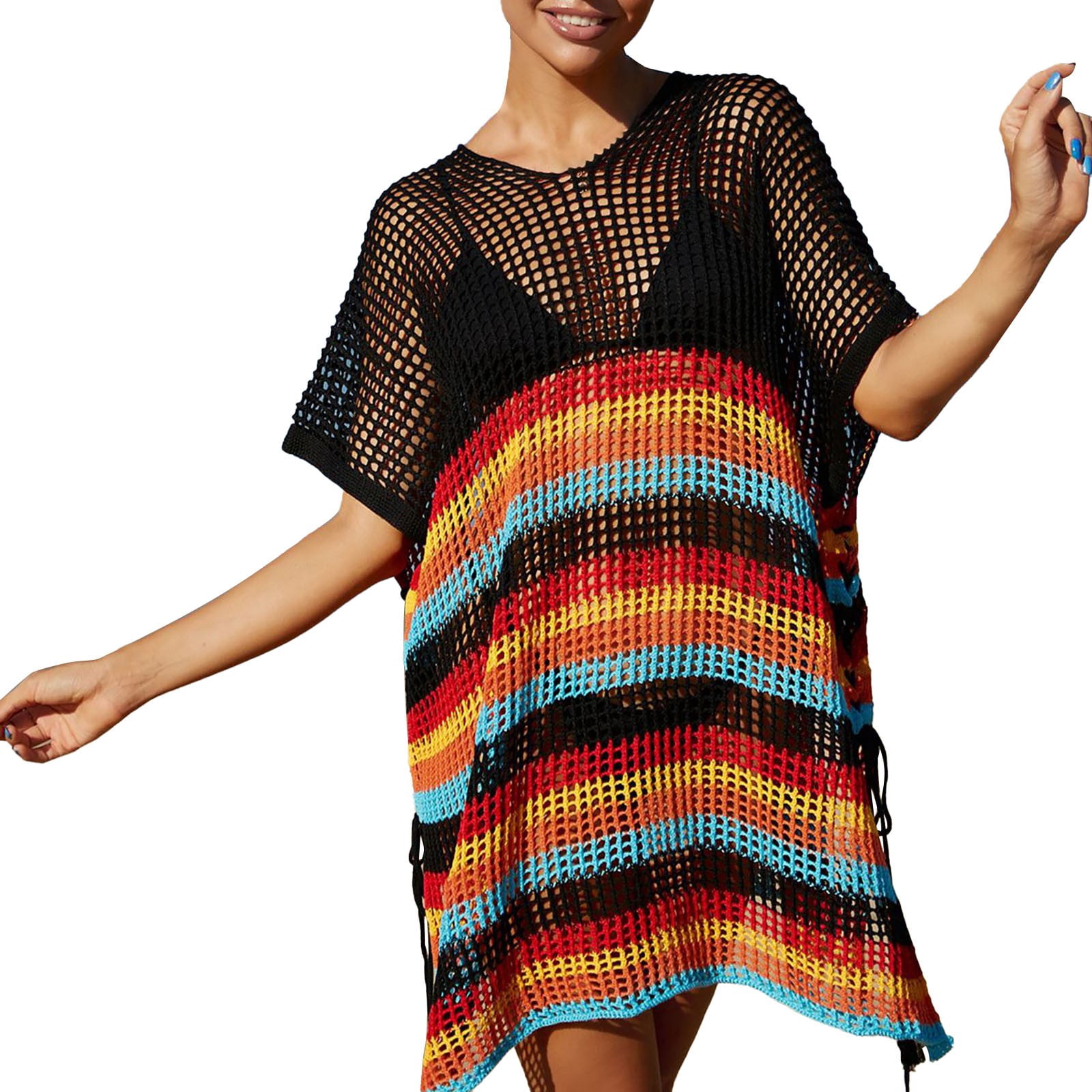 Daznico Swimsuit Coverup for Women,Hollowed Out Beach Sunscreen Smock With Suspenders V Neck