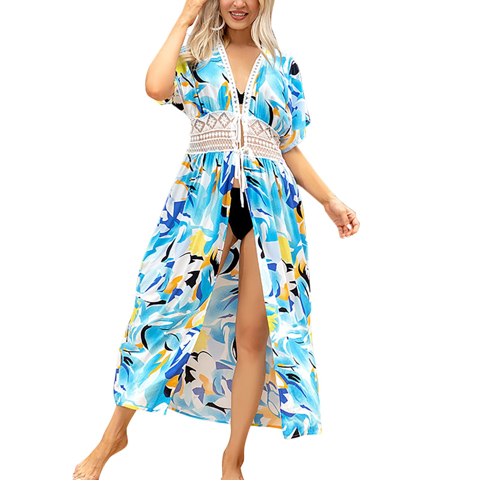 Daznico Swimsuit Coverup for Women,Women's Swimwear Skirt Mid Sleeve Lace Stitching Sunscreen