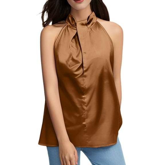 Daznico Tank Tops for Women,Ladies Summer Casual Sleeveless Solid Color Hanging Neck Arc Hem Casual Top,Size L