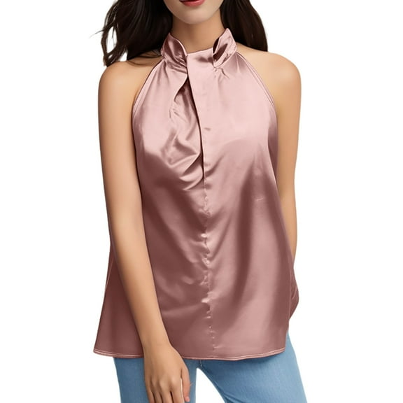 Daznico Tank Tops for Women,Ladies Summer Casual Sleeveless Solid Color Hanging Neck Arc Hem Casual Top,Size M