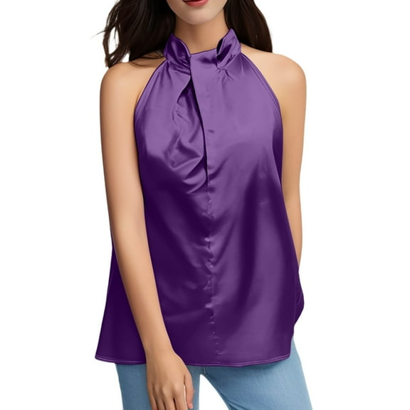 Daznico Tank Tops for Women,Ladies Summer Casual Sleeveless Solid Color Hanging Neck Arc Hem Casual Top,Size S