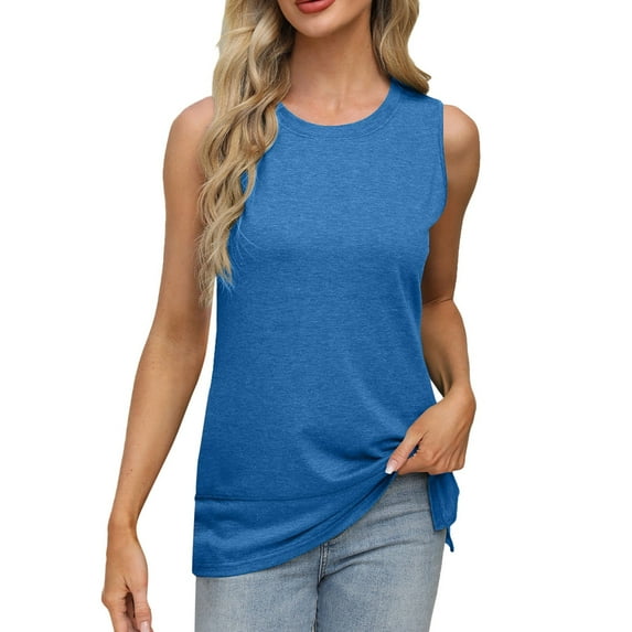 Daznico Tank Tops for Women,Summer Vest Round Neck Sleeveless T Shirt Split Loose Top,Size L