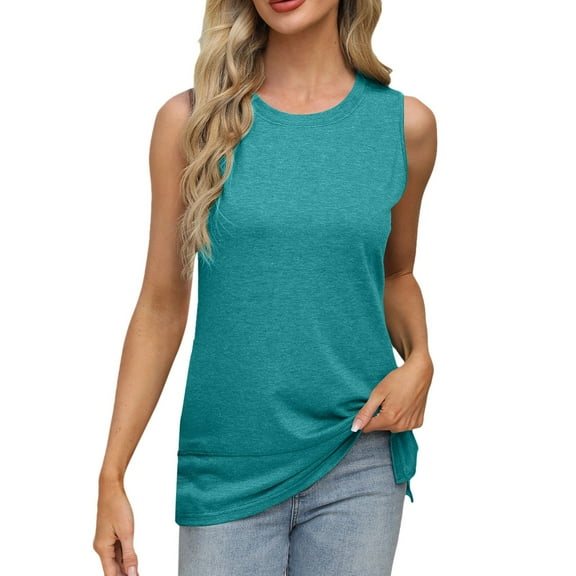 Daznico Tank Tops for Women,Summer Vest Round Neck Sleeveless T Shirt Split Loose Top,Size M