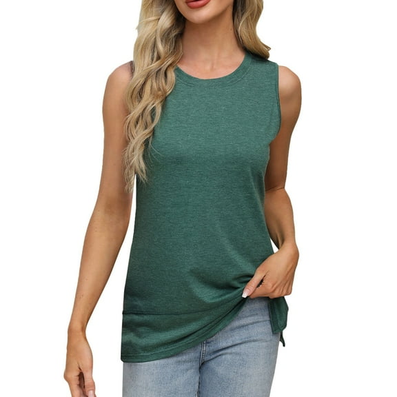 Daznico Tank Tops for Women,Summer Vest Round Neck Sleeveless T Shirt Split Loose Top,Size S