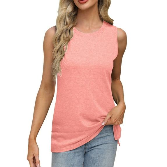 Daznico Tank Tops for Women,Summer Vest Round Neck Sleeveless T Shirt Split Loose Top,Size XL