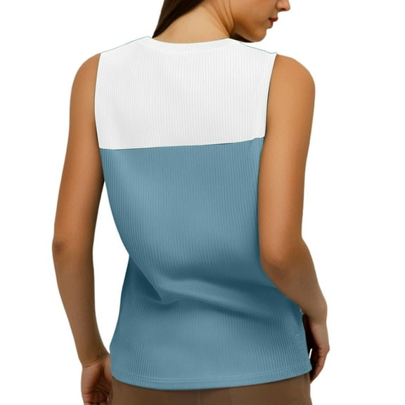 Daznico Tank Tops for Women,Women's Round Neck Color Block Sleeveless Vest,Size L