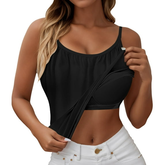 Daznico Tank Tops for Women,Women's Solid Camisole Tops with Built In Bra Neck Vest Padded Plus Size Tank Tops,Size L
