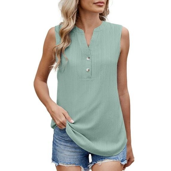 Daznico Tank Tops for Women,Women's Solid Color V Neck Button Up Sleeveless Chiffon Vest Top,Size S