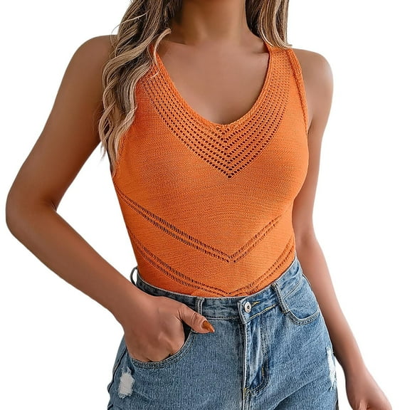 Daznico Tank Tops for Women,Women's Summer Casual V Neck Hollow Knit Holiday Top,Size XL