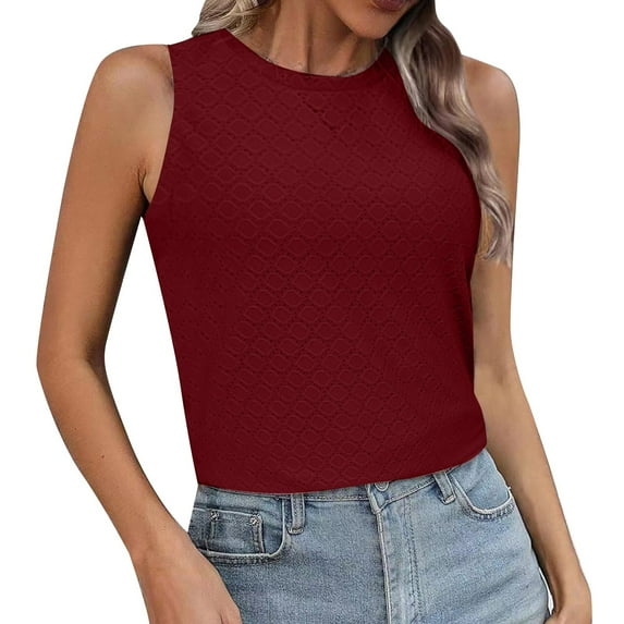 Daznico Tank Tops for Women,Womens Tank Tops Eyelet Loose Casual Summer Tops Crew Neck Basic Sleeveless Shirts Trendy,Size M