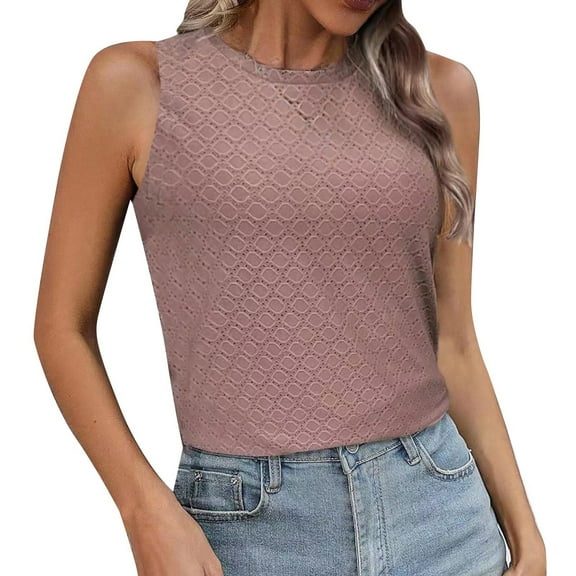 Daznico Tank Tops for Women,Womens Tank Tops Eyelet Loose Casual Summer Tops Crew Neck Basic Sleeveless Shirts Trendy,Size XXL