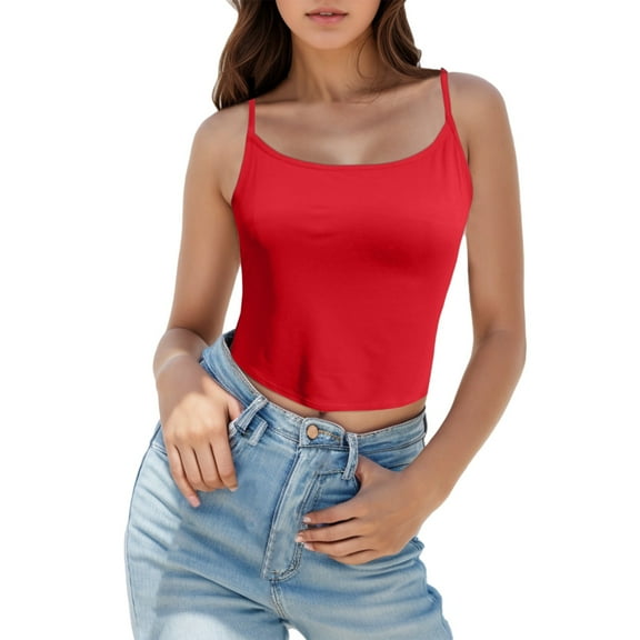 Daznico Tank Tops for Women,Womens Tank Tops Square Neck Spaghetti Strap Double Lined Sleeveless Crop Tops Shirts,Size L