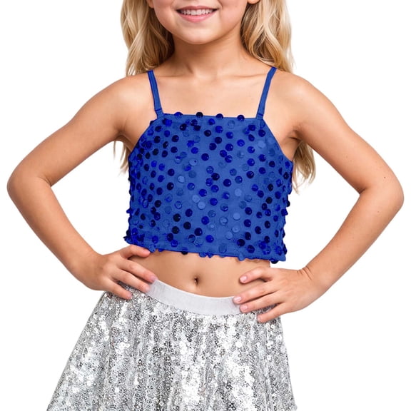 Daznico The Girls' Carnival Adjustable Elastic Band Sequined Top Exposes The Navel for Children,Mardi Gras Clothing,XL